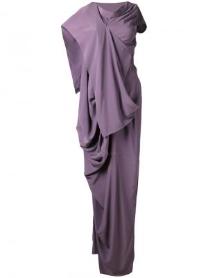 Длинное драпированное платье Rick Owens. Цвет: розовый и фиолетовый