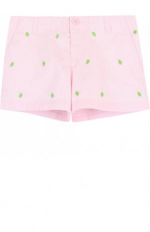 Хлопковые мини-шорты с вышивкой Polo Ralph Lauren. Цвет: розовый