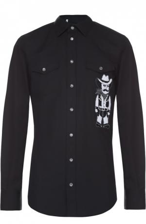 Хлопковая рубашка на кнопках с аппликацией Dolce & Gabbana. Цвет: черный