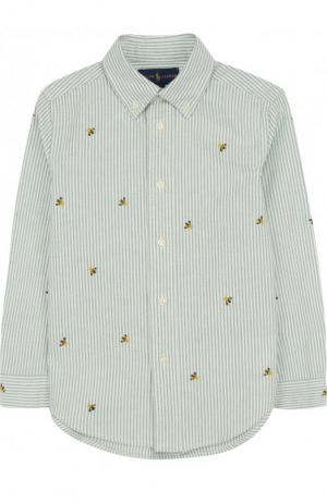 Хлопковая рубашка с воротником button down и вышивкой Polo Ralph Lauren. Цвет: зеленый