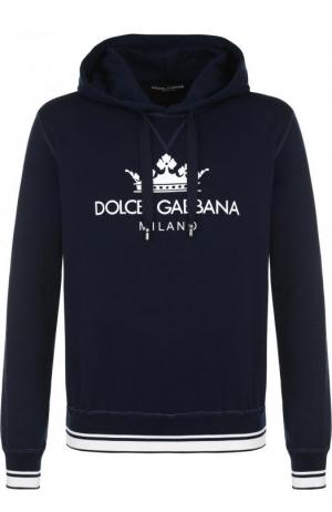 Хлопковое худи с логотипом бренда Dolce & Gabbana. Цвет: синий