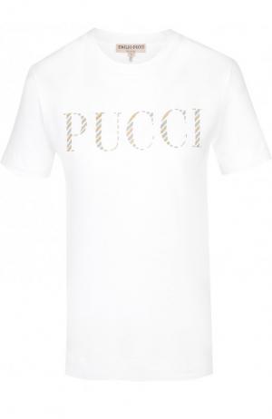 Хлопковая футболка c логотипом бренда Emilio Pucci. Цвет: белый