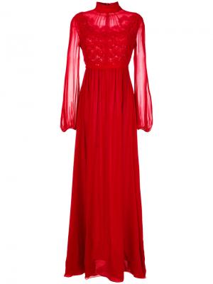 Длинное платье  с вышивкой Romantic Giambattista Valli. Цвет: красный