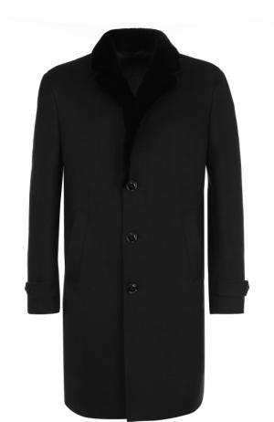 Однобортное кашемировое пальто с меховой отделкой воротника Ermenegildo Zegna. Цвет: черный