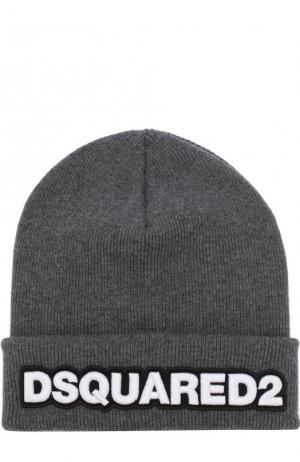 Шерстяная вязаная шапка с логотипом бренда Dsquared2. Цвет: серый