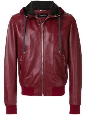 Кожаная куртка с капюшоном Dolce & Gabbana. Цвет: красный