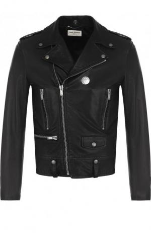 Кожаная куртка с косой молнией Saint Laurent. Цвет: черный