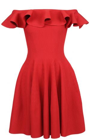 Приталенное мини-платье с оборкой Alexander McQueen. Цвет: красный