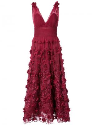 Длинное платье с вышивкой и цветочным узором Marchesa Notte. Цвет: красный