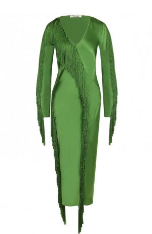 Однотонное приталенное платье-миди с бахромой Diane Von Furstenberg. Цвет: зеленый