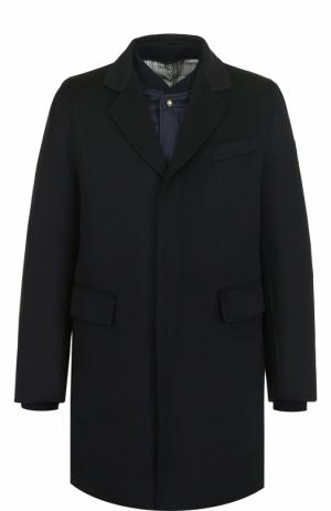 Однобортное шерстяное пальто с пуховой подстежкой Moncler. Цвет: темно-синий