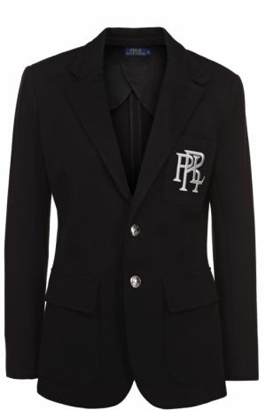 Приталенный однотонный жакет с логотипом бренда Polo Ralph Lauren. Цвет: черный