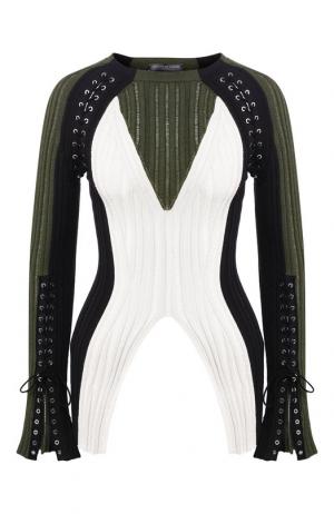 Пуловер из смеси шелка и хлопка со шнуровкой Alexander McQueen. Цвет: зеленый