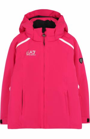 Куртка с контрастной отделкой и капюшоном Ea 7. Цвет: розовый