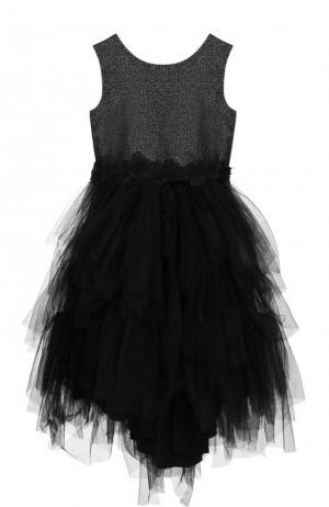 Платье с металлизированной отделкой и многослойной юбкой Aletta. Цвет: черный