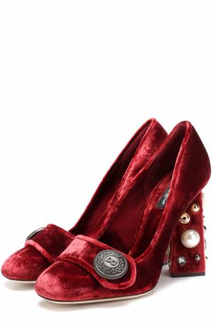 Бархатные туфли Jackie на декорированном каблуке Dolce & Gabbana. Цвет: бордовый