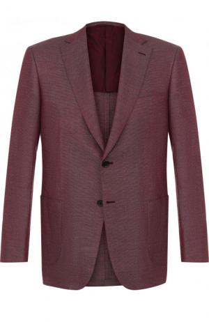 Однобортный пиджак из смеси шерсти и льна с шелком Brioni. Цвет: бордовый