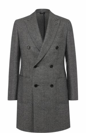 Однобортное пальто из смеси шерсти и кашемира с шелком Brioni. Цвет: светло-серый