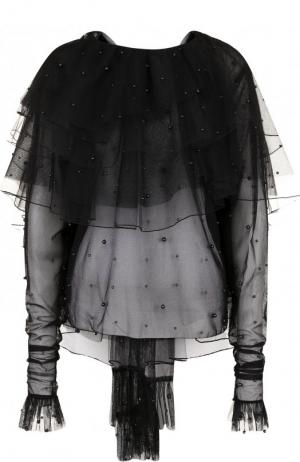 Полупрозрачная блуза с оборками и декорированной отделкой Rodarte. Цвет: черный