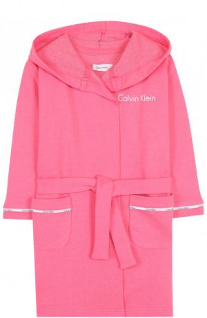 Халат с капюшоном и поясом Calvin Klein Underwear. Цвет: розовый
