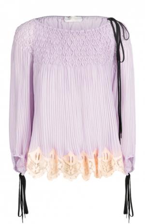 Плиссированная блуза с вырезом-лодочка и шнуровкой Chloé. Цвет: лиловый