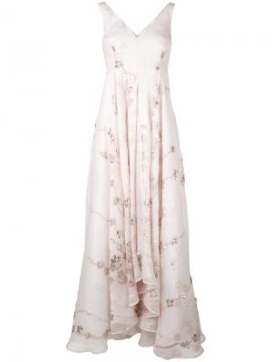 Вечернее платье с цветочными элементами Talbot Runhof. Цвет: телесный