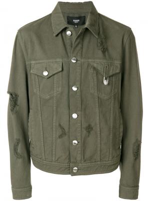 Джинсовая куртка с эффектом потертости Versus. Цвет: зелёный
