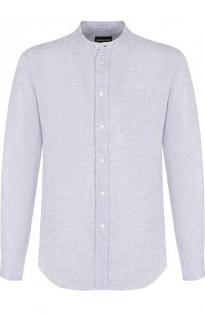 Льняная рубашка с воротником стойкой Giorgio Armani. Цвет: синий