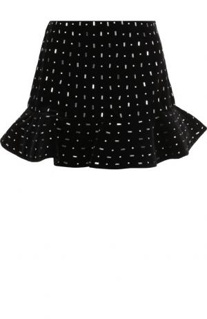 Хлопковая мини-юбка с оборкой и декоративной отделкой Valentino. Цвет: черный