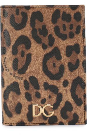 Кожаная обложка для паспорта с леопардовым принтом Dolce & Gabbana. Цвет: коричневый