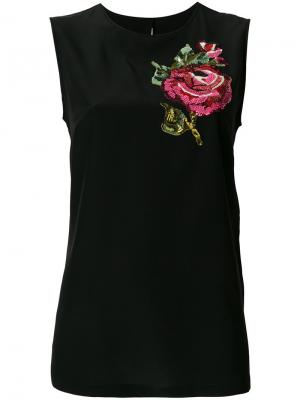Футболка с вышивкой розы Dolce & Gabbana. Цвет: чёрный