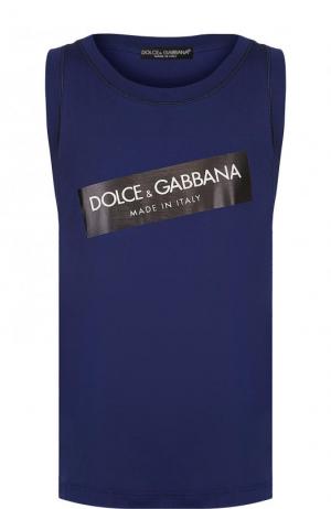 Хлопковая майка с логотипом бренда Dolce & Gabbana. Цвет: темно-синий