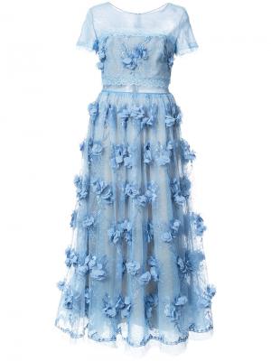 Вечернее платье с цветами Marchesa Notte. Цвет: синий