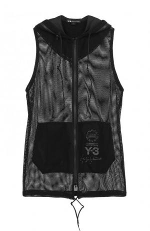 Удлиненный прозрачный жилет на молнии с капюшоном Y-3. Цвет: черный