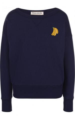 Хлопковый пуловер с круглым вырезом и контрастной отделкой Etre Cecile. Цвет: синий