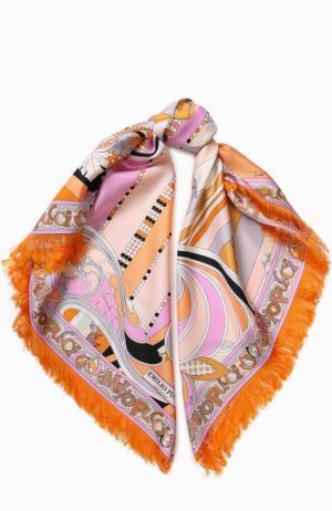 Шелковый платок с принтом Emilio Pucci. Цвет: оранжевый