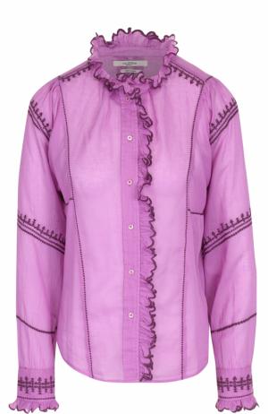 Приталенная хлопковая блуза с контрастной отделкой Isabel Marant Etoile. Цвет: лиловый