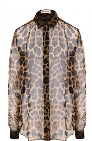 Шелковая блуза свободного кроя с леопардовым принтом Saint Laurent. Цвет: леопардовый