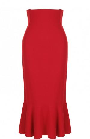 Однотонная юбка-миди с завышенной талией и оборкой Dolce & Gabbana. Цвет: фуксия