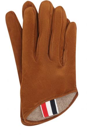 Замшевые перчатки с кашемировой подкладкой Thom Browne. Цвет: коричневый