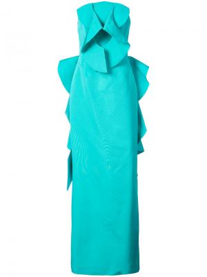 Длинное платье без бретелей Christian Siriano. Цвет: синий