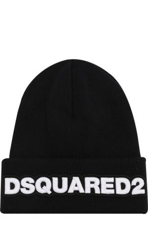 Шерстяная вязаная шапка  с логотипом бренда Dsquared2. Цвет: черно-белый