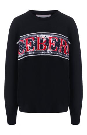 Шерстяной пуловер с логотипом бренда Iceberg. Цвет: черный