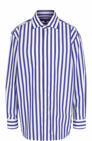 Хлопковая блуза свободного кроя в полоску Ralph Lauren. Цвет: голубой