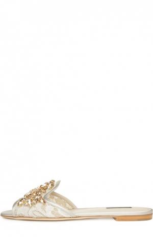 Кружевные шлепанцы Bianca с кристаллами Dolce & Gabbana. Цвет: белый