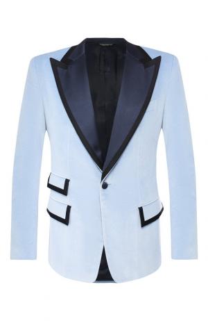 Однобортный пиджак из смеси хлопка и шелка Dolce & Gabbana. Цвет: голубой