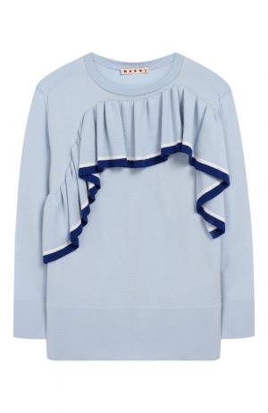 Шерстяной пуловер с отделкой Marni. Цвет: голубой
