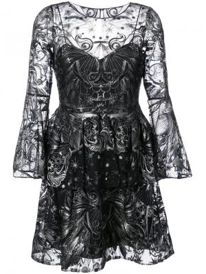 Тюлевое платье с отделкой пайетками Marchesa Notte. Цвет: чёрный