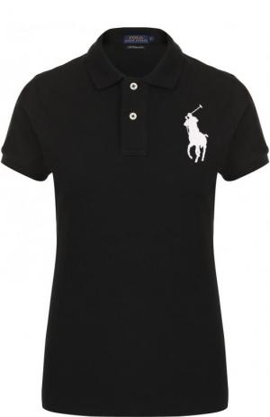 Хлопковое поло с вышитым логотипом бренда Polo Ralph Lauren. Цвет: черный