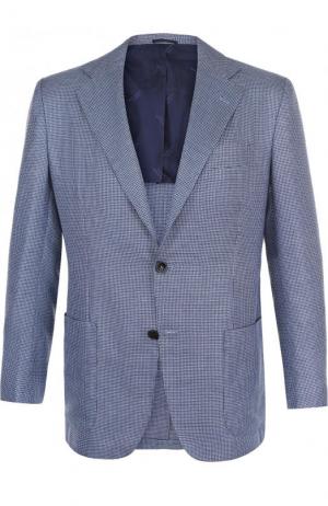 Однобортный пиджак из смеси шелка и кашемира Kiton. Цвет: голубой